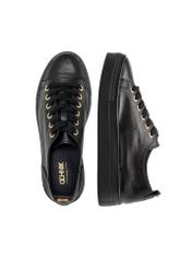 Dámske vysoké čierne kožené tenisky BUTYD-1062-99(W26) - pohľad na produkt zhora, na bielom pozadí.