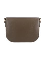 Malá khaki dámska taška cez rameno s ozdobnou sponou TOREC-1243-8D(Z26), pohľad zozadu na produkt na bielom pozadí.