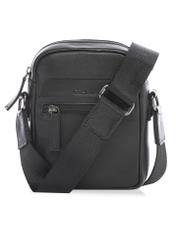 Čierna malá kožená pánska taška TORMS-0498-99(W26) - pohľad spredu na produkt, na bielom pozadí.