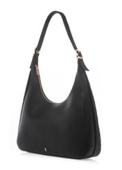 Čierna dámska nákupná taška TOREC-1238-99(W26), diagonálny pohľad na produkt na bielom pozadí.