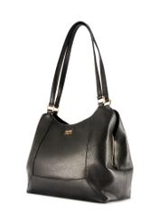 Čierna kožená dámska nákupná taška TORES-1264-9I(W26), diagonálny pohľad na produkt na bielom pozadí.