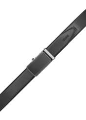 Pánsky čierny kožený opasok PASMS-0276-99(W26), pohľad zhora na produkt na bielom pozadí.