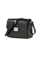 Elegantná čierna dámska kabelka v krokodílej farbe TOREC-1251-9G(Z26) - diagonálny pohľad na produkt, na bielom pozadí.