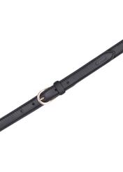 Čierny kožený dámsky opasok PASDS-0344-99(Z26), pohľad na produkt zhora na bielom pozadí.