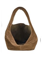Dámska semišová nákupná kabelka khaki TORES-1177-57(Z25), pohľad na vnútro produktu na bielom podklade.