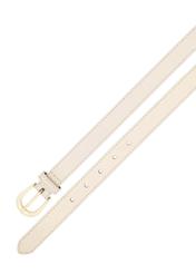 Dámsky biely kožený opasok PASDS-0303-0B(W26) - pohľad na produkt zhora, na bielom pozadí.