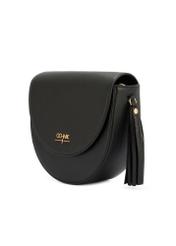 Dámska čierna kožená taška cez rameno TORES-1283-9I(W26) - diagonálny pohľad na produkt, na bielom pozadí.