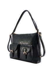 Čierny kožený dámsky opasok PASDS-0342-99(W26) - diagonálny pohľad na produkt, na bielom pozadí.