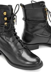 Čierne dámske kožené topánky so šnurovaním BUTYD-1202-99(Z25)
