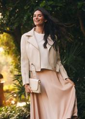 Dámska kožená bunda v krémovej farbe KURDS-0585-0B(W26)