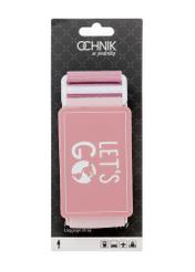 Batožinový pás v ružovej farbe AW-011-0002-5D(W26), pohľad spredu na výrobok v balení na bielom pozadí.