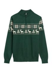 Zelený pánsky bavlnený sveter SWEMT-0178-54(Z25), pohľad na produkt spredu na bielom pozadí.