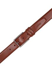 Pánsky kožený opasok v koňakovej farbe PASMS-0284-1F(Z26), pohľad zhora na produkt na bielom pozadí.