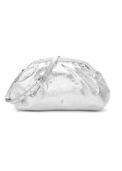 Dámska kožená kabelka striebornej farby TORES-1175-92(Z25), pohľad spredu na bielom pozadí.