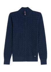 Pánsky tmavomodrý sveter na zips SWEMT-0169-68(Z25) - pohľad spredu na bielom pozadí.