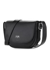 Čierna kožená dámska kabelka cez rameno TORES-1218-9I(W26), diagonálny pohľad na produkt na bielom pozadí.