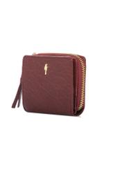 Malá dámska kožená peňaženka červenej farby PORES-0815-4C(W26), diagonálny pohľad na produkt na bielom pozadí.