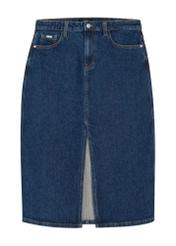 Rifľová midi sukňa SPCDT-0119-7H(W26), pohľad spredu na bielom pozadí.