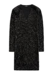 Čierne flitrované šaty SUKDT-0254-99(Z25), pohľad na produkt spredu na bielom pozadí.