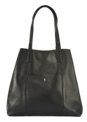 Čierna veľká kožená nákupná taška TORES-1212-9I(W26) - pohľad spredu na produkt, na bielom pozadí.