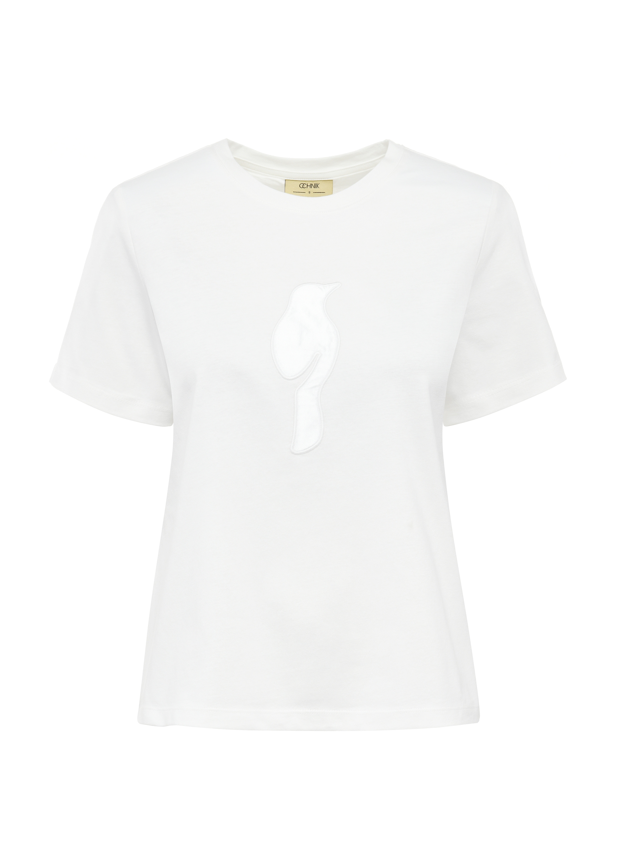 Cremefarbenes Damen-T-Shirt mit Logo TSHDT-0137-12(W25)-04