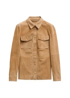 Dámska kožená košeľa v béžovej farbe KOSDS-0006-1B(W26)