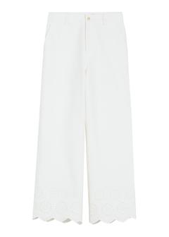 Biele dámske nohavice wide leg SPODT-0122-0B(W26)