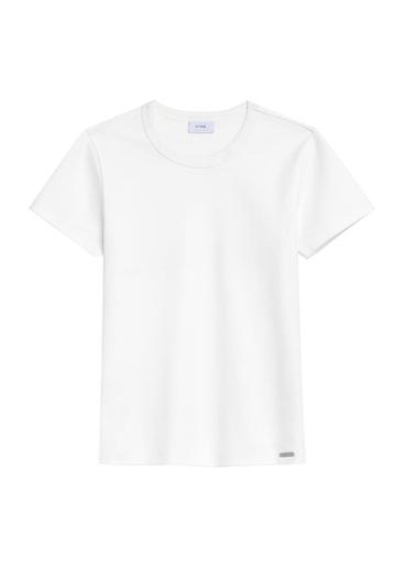 Kremowy bawełniany t-shirt damski TSHDT-0144-0B(Z26)