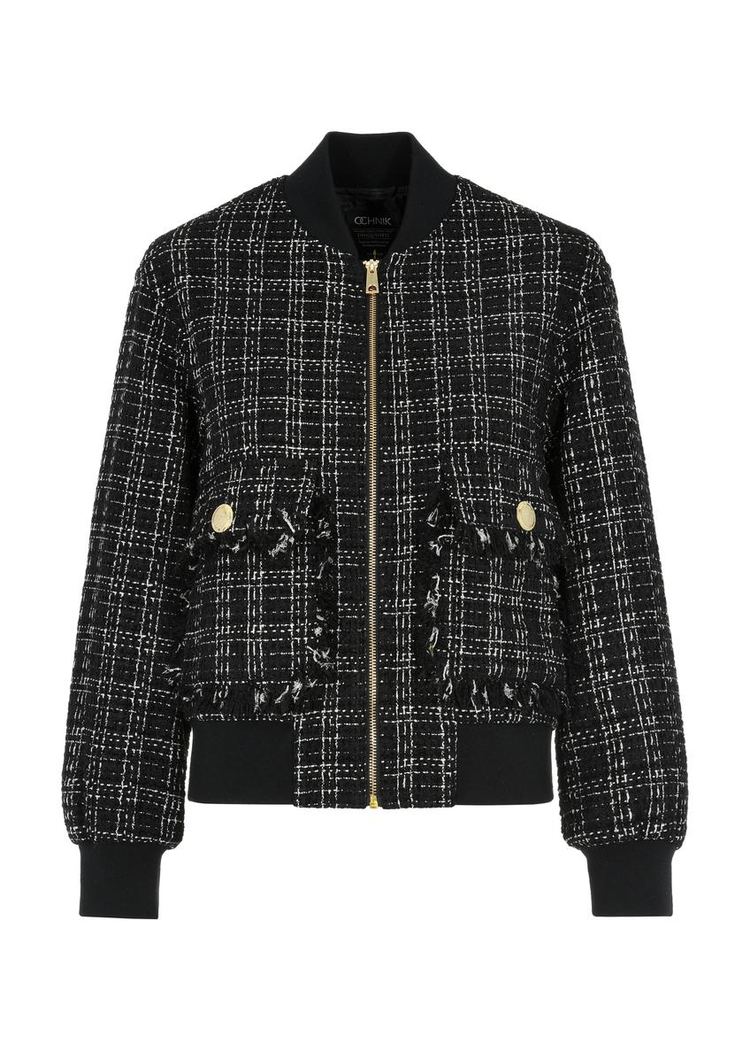 Dámska čierna bunda so zlatou niťou KURDT-0515-98(W24)-04