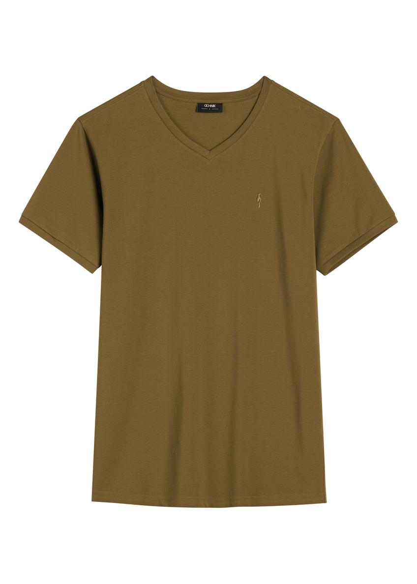 Pánske bavlnené tričko v khaki farbe TSHMT-0088-8D(W26)