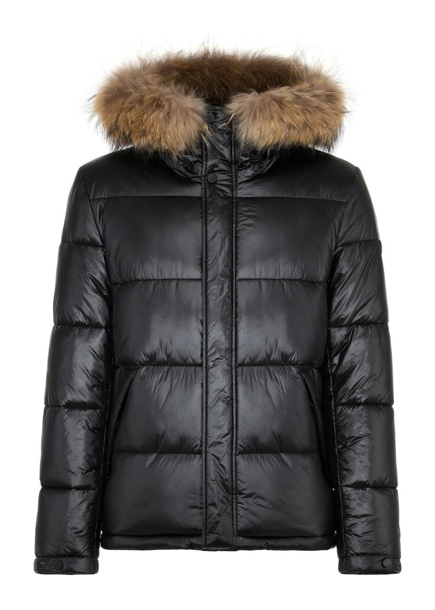 Čierna zateplená pánska bunda s kožušinou KURMT-0341-99(Z25)