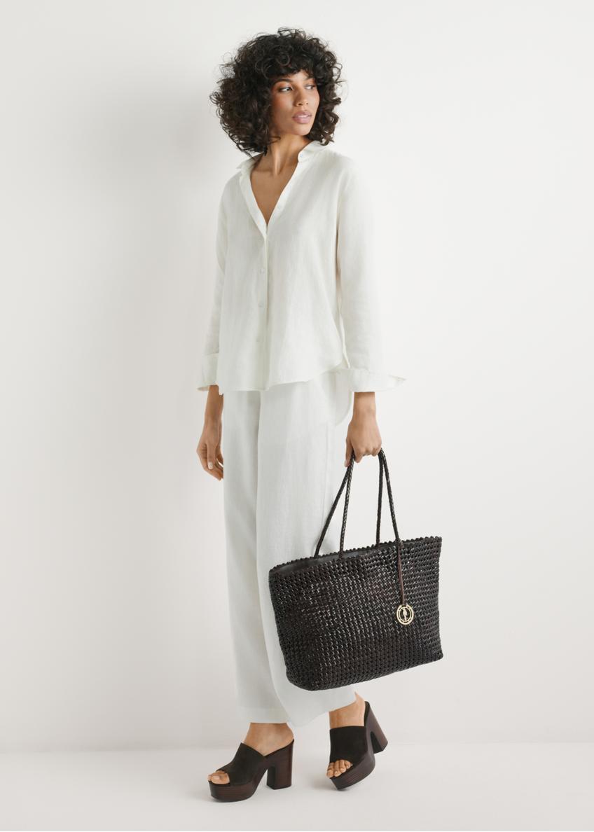 Hnedá kožená tkaná kabelka TORES-1300-1I(W26)