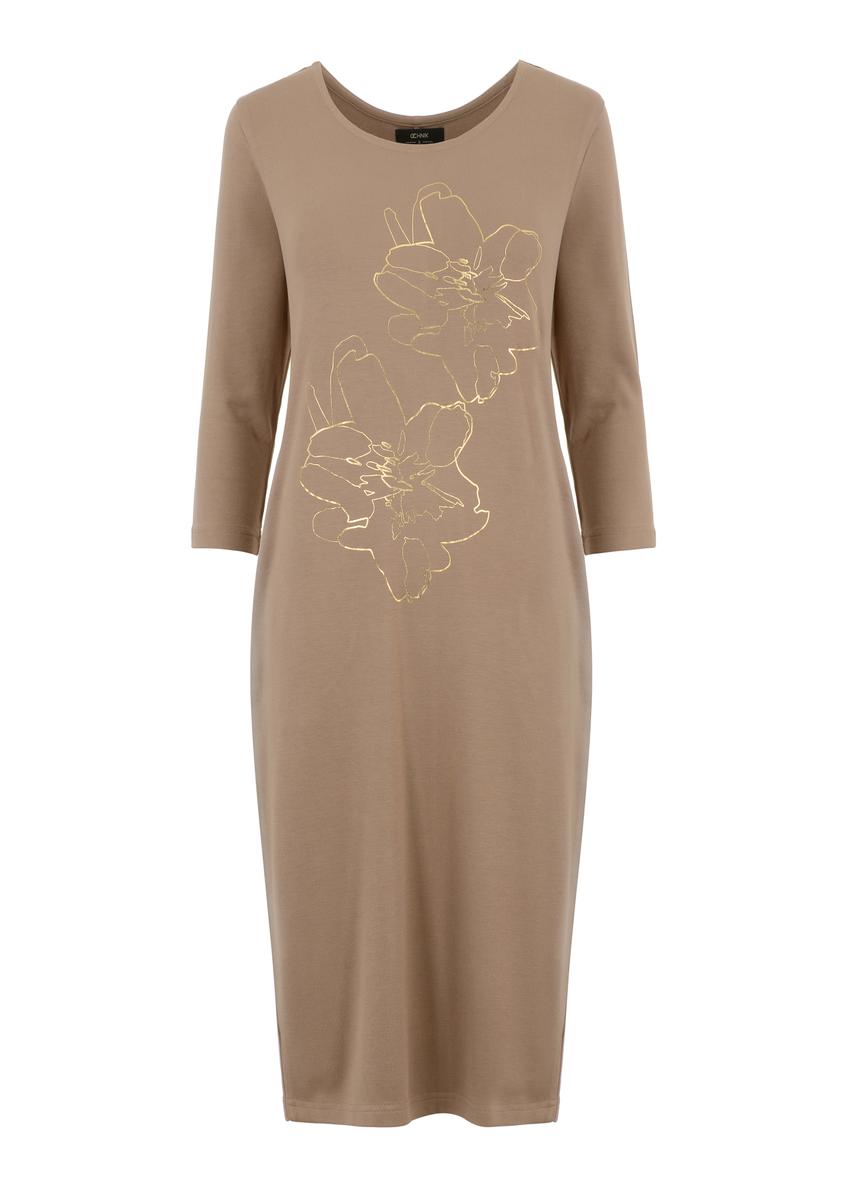 Hnedé šaty s potlačou SUKDT-0152-24(W23)-03