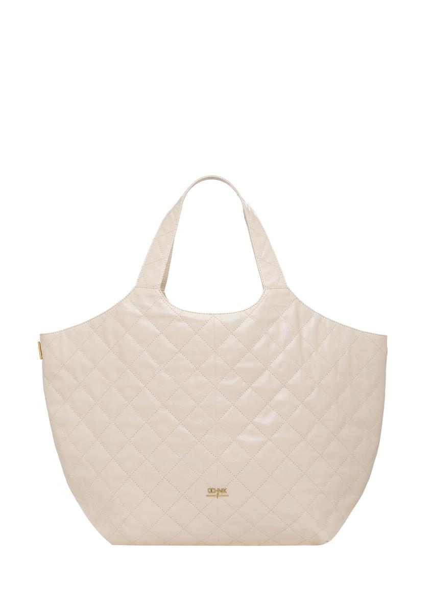 Kožená veľká prešívaná dámska kabelka TORES-1306-0B(W26), pohľad spredu na bielom pozadí.