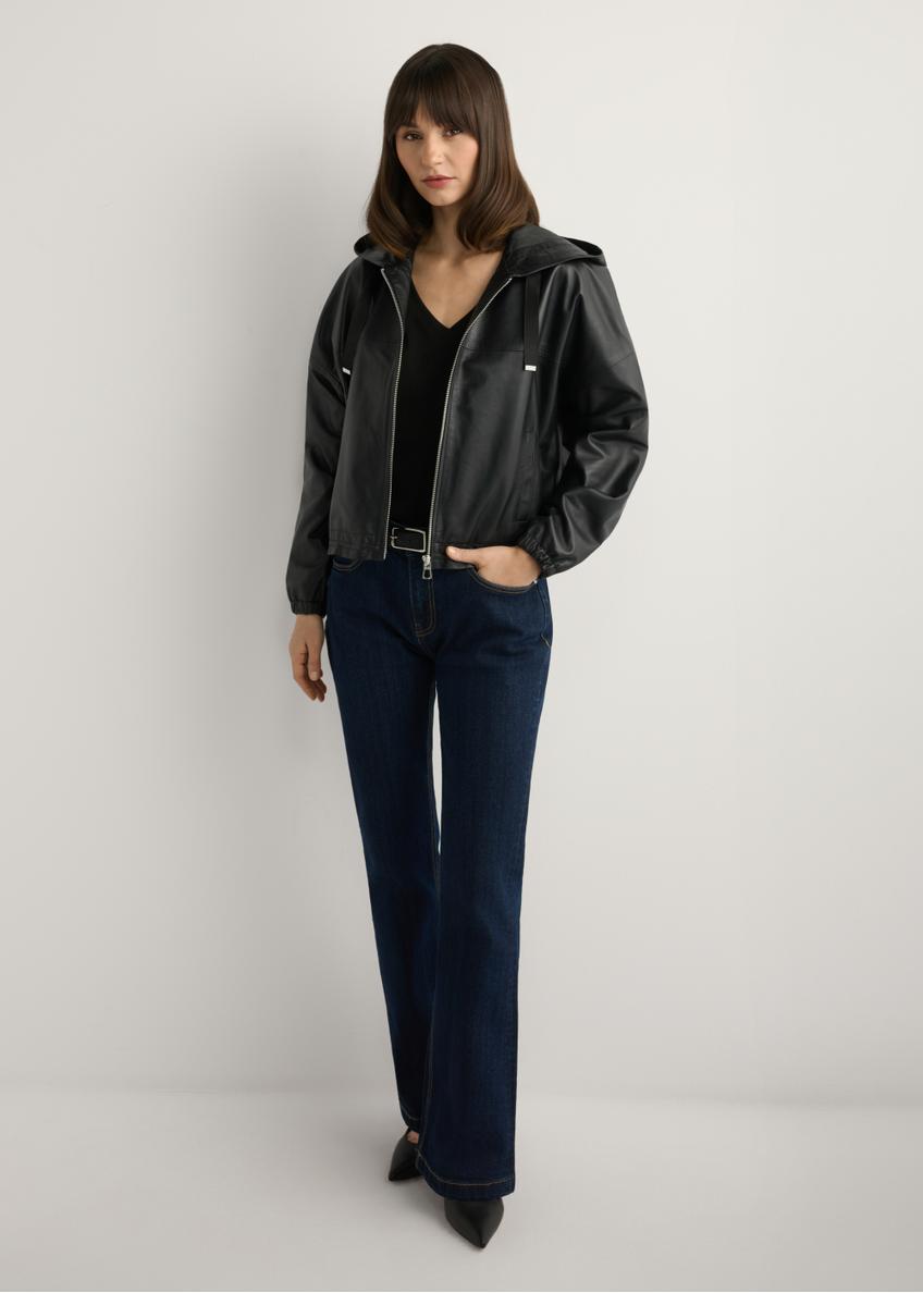 Čierna kožená dámska bunda s kapucňou KURDS-0412-99(W26)