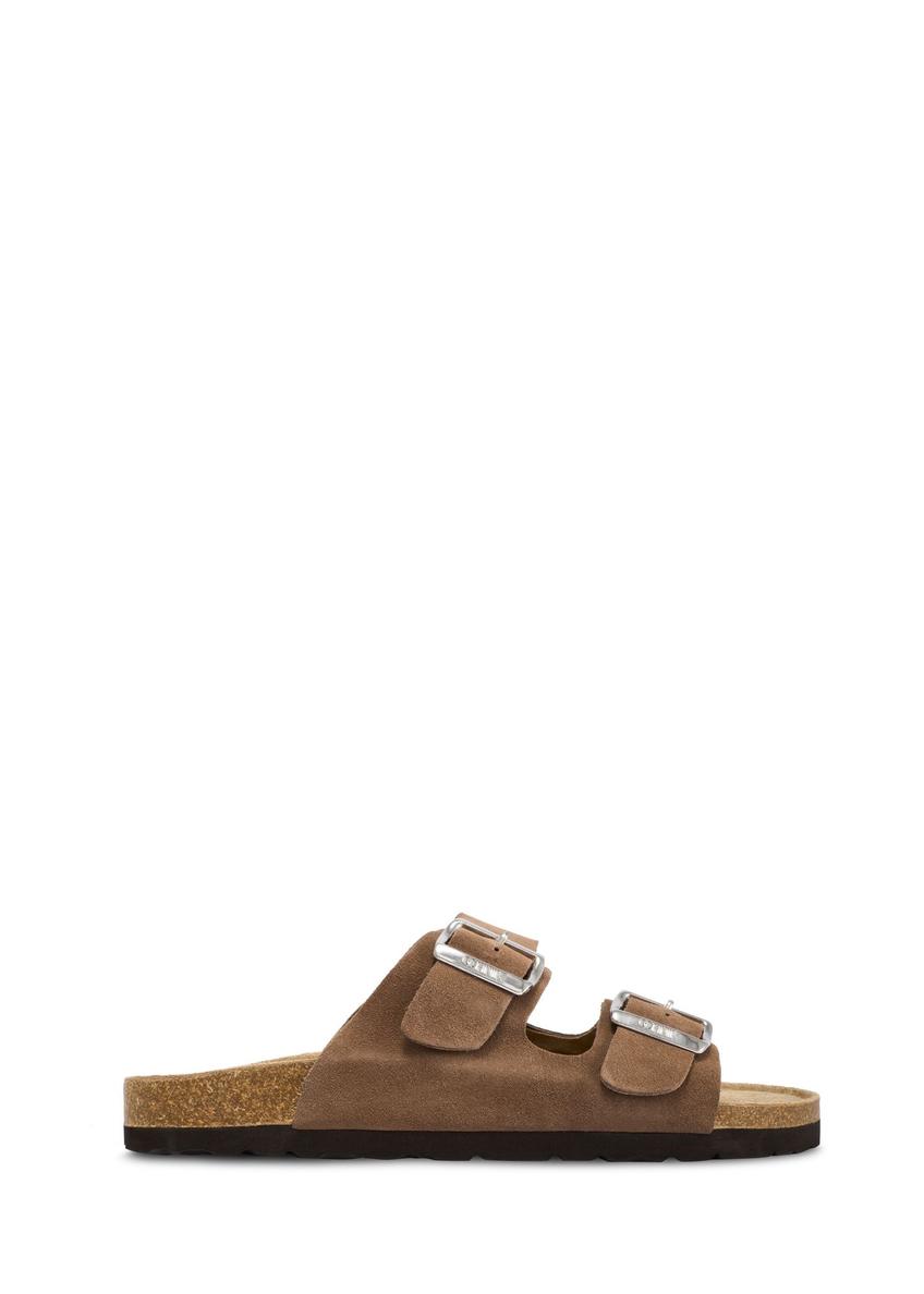 Pánske kožené šľapky v kamelovej farbe BUTYM-0495-1D(W26)