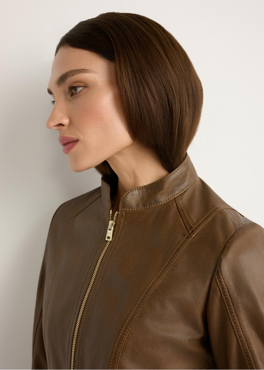 Dámska Hnedá kožená bunda KURDS-0602-1F(W26)