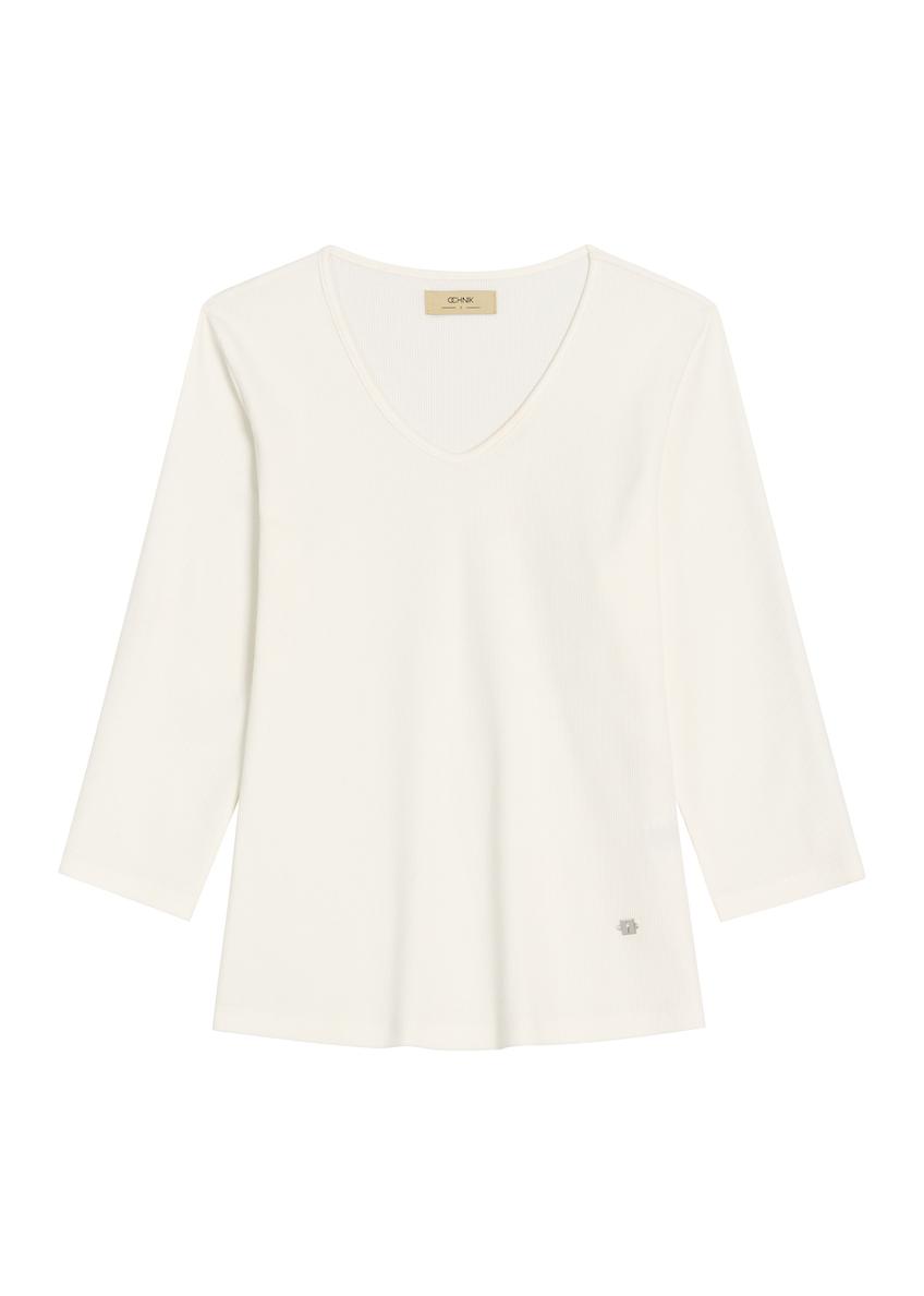 Krémová dámska blúzka s výstrihom V-neck LSLDT-0036-0B(Z26)