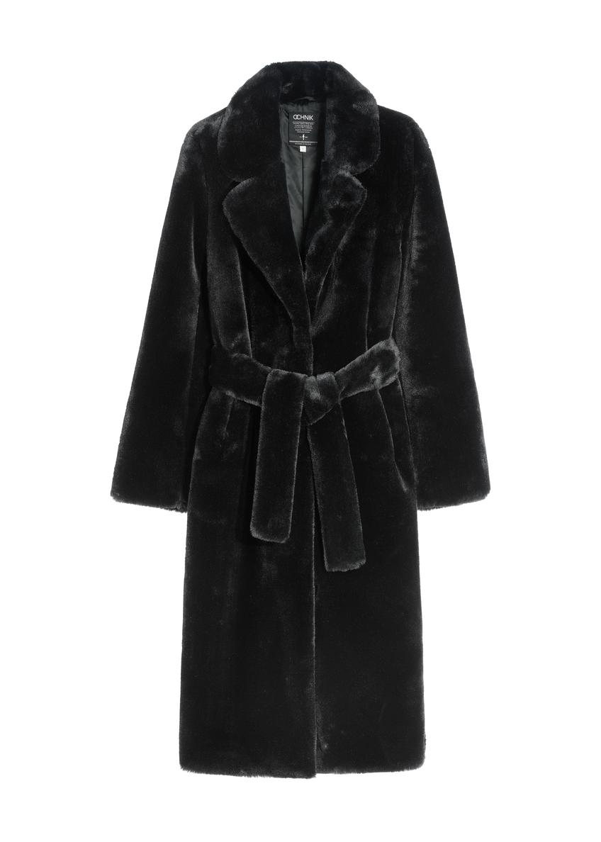 Dámsky kabát zo syntetickej kožušiny s opaskom FUTDP-0002A-99(Z25)