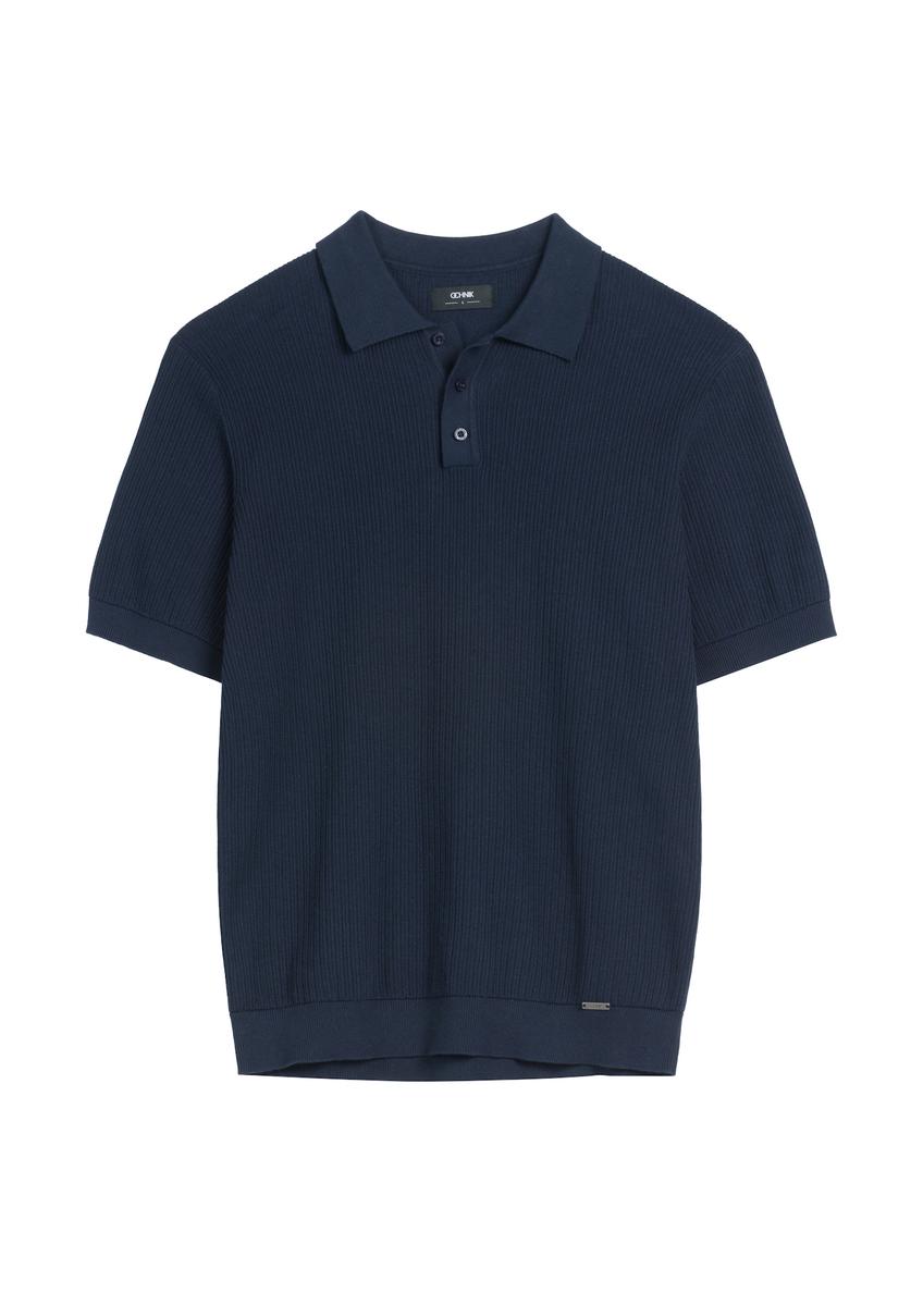 Námornícky modré polo tričko s rebrovým vzorom POLMT-0085-7E(W26)