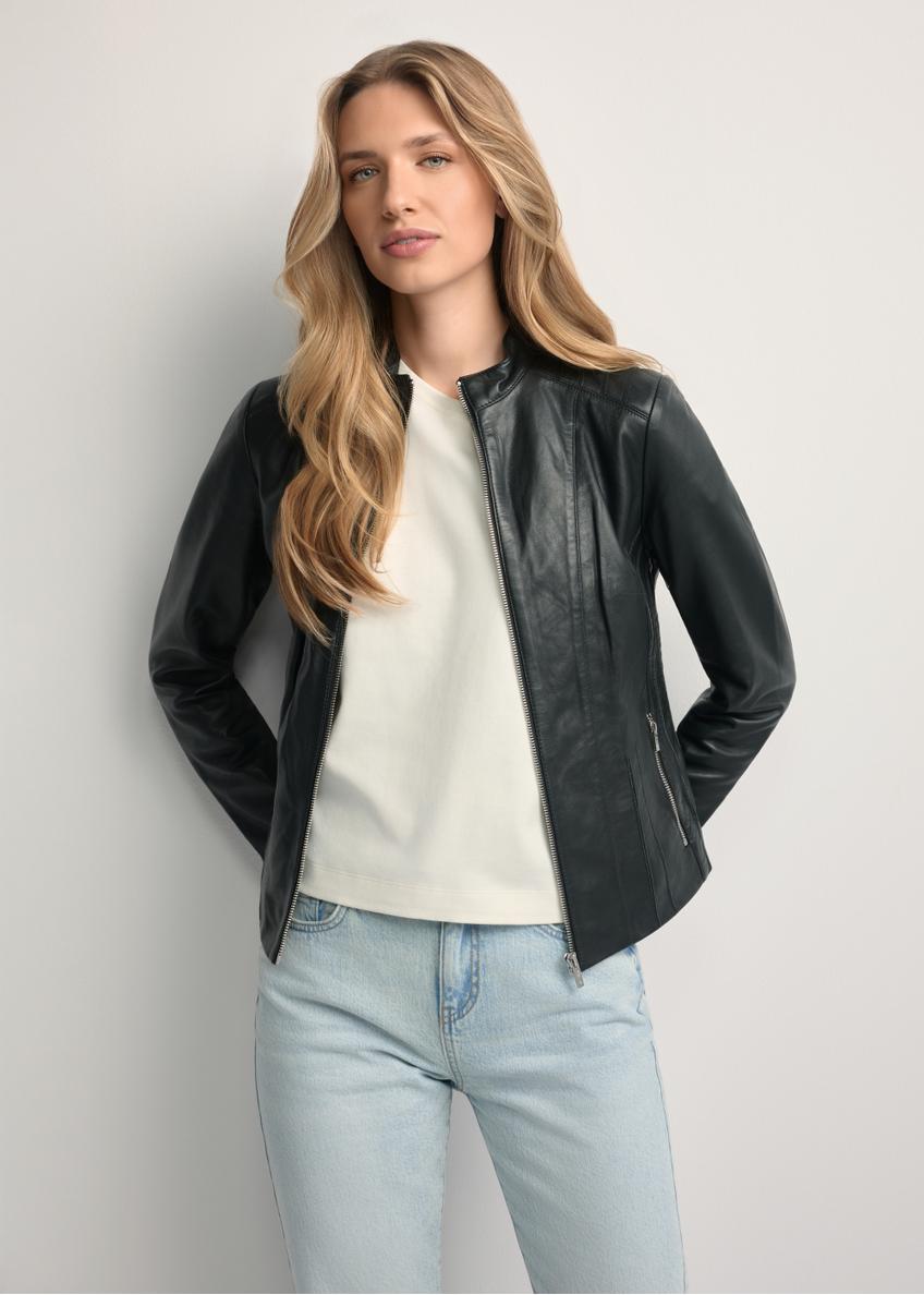 Čierna dámska kožená bunda KURDS-0531-5426(KS)