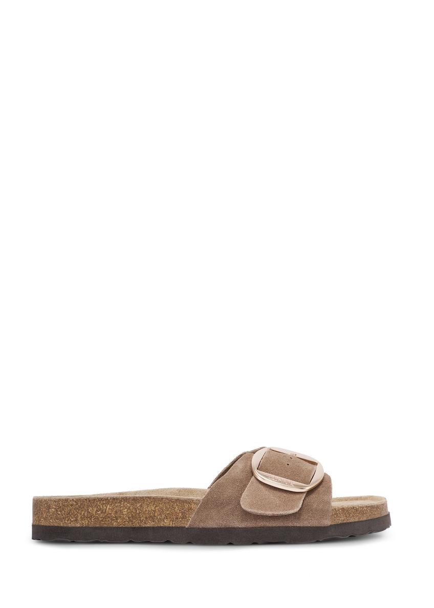 Dámske kožené žabky v ťavej farbe BUTYD-1157-1D(W26), bočný pohľad na produkt na bielom podklade.