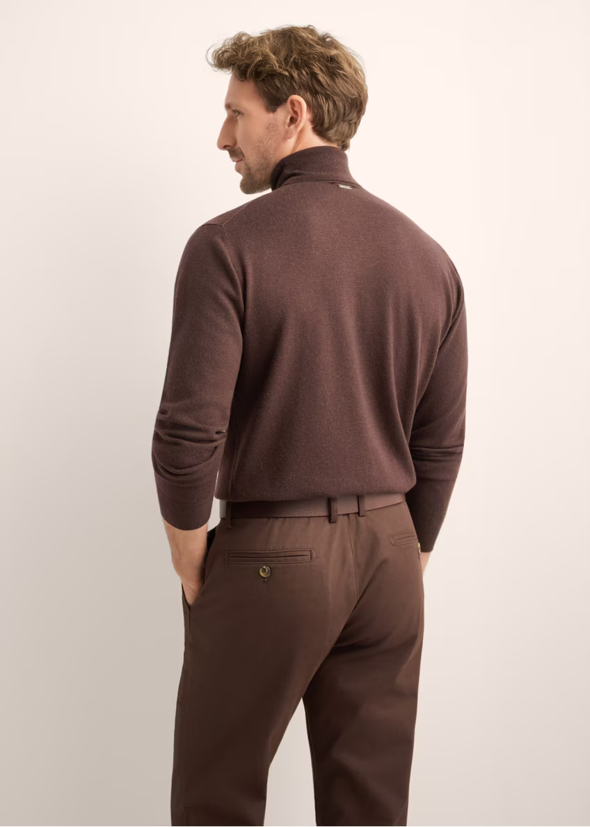 Pánsky vlnený rolák v tmavo hnedej farbe SWEMT-0198-1I(Z26)