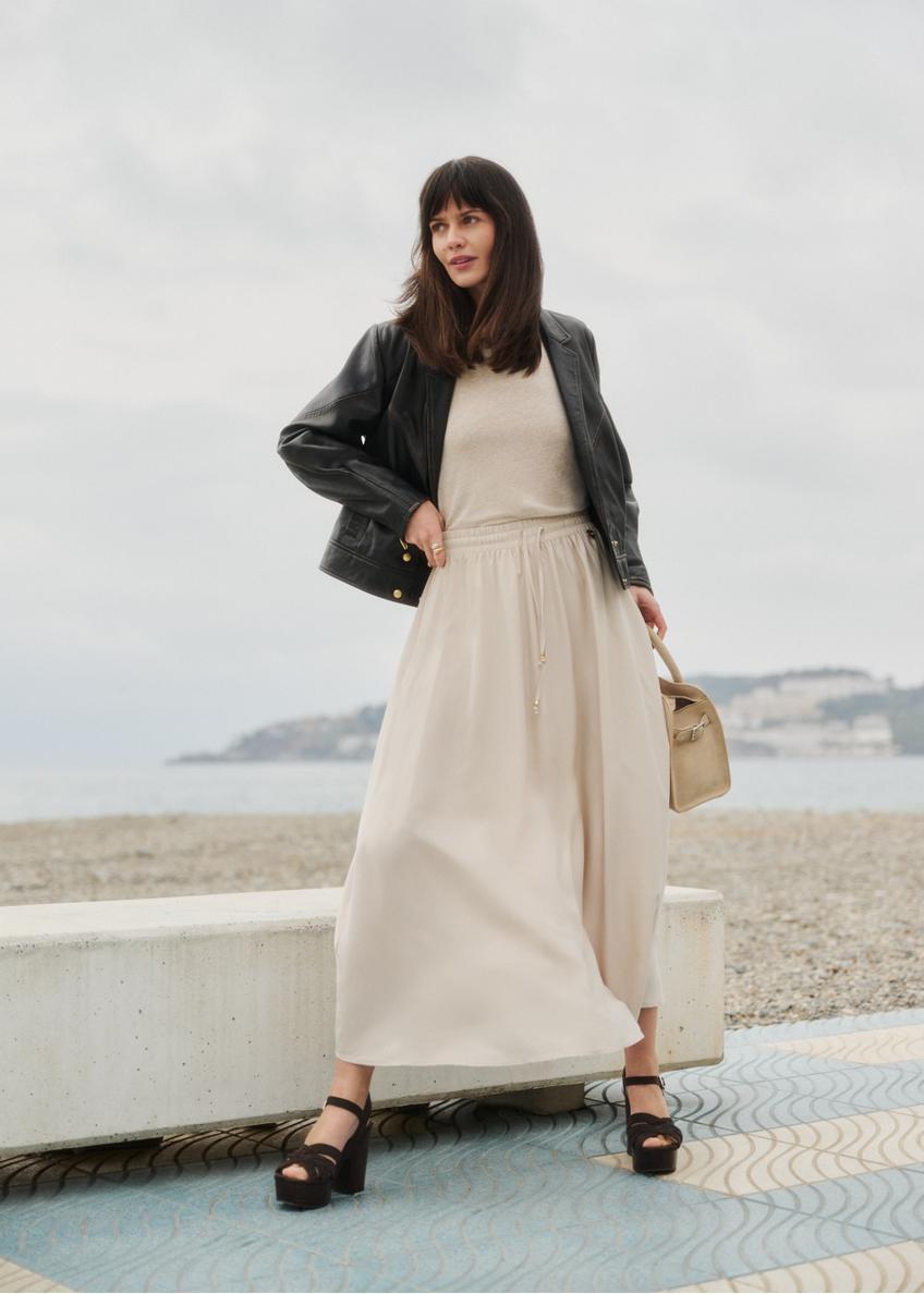 Bežová midi sukňa SPCDT-0125-1A(W26)