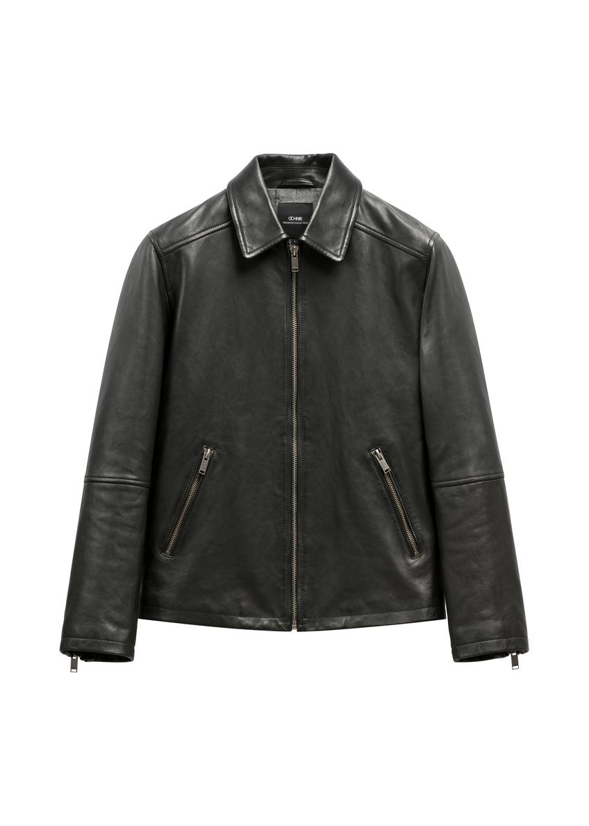 Pánska čierna kožená bunda KURMS-0363-99(W26)