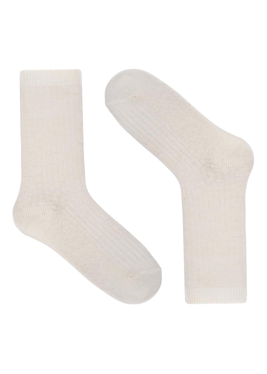 Dámske krémové ponožky z merino vlny SKADT-0082-0B(Z26), pohľad na produkt spredu na bielom podklade.