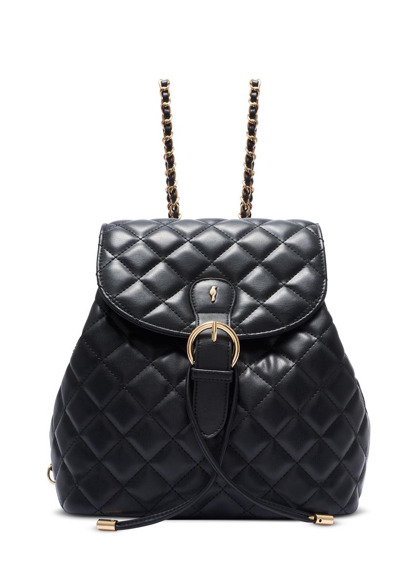 Čierny prešívaný dámsky batoh TOREC-1115-99(W26) - pohľad na produkt spredu, na bielom pozadí.