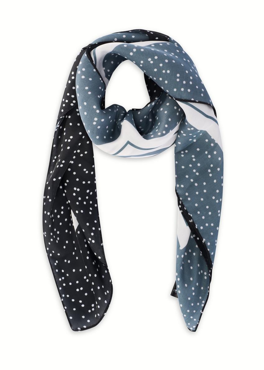 Čierna dámska šatka s logom SZADT-0192-9P(W26), pohľad spredu na bielom pozadí.