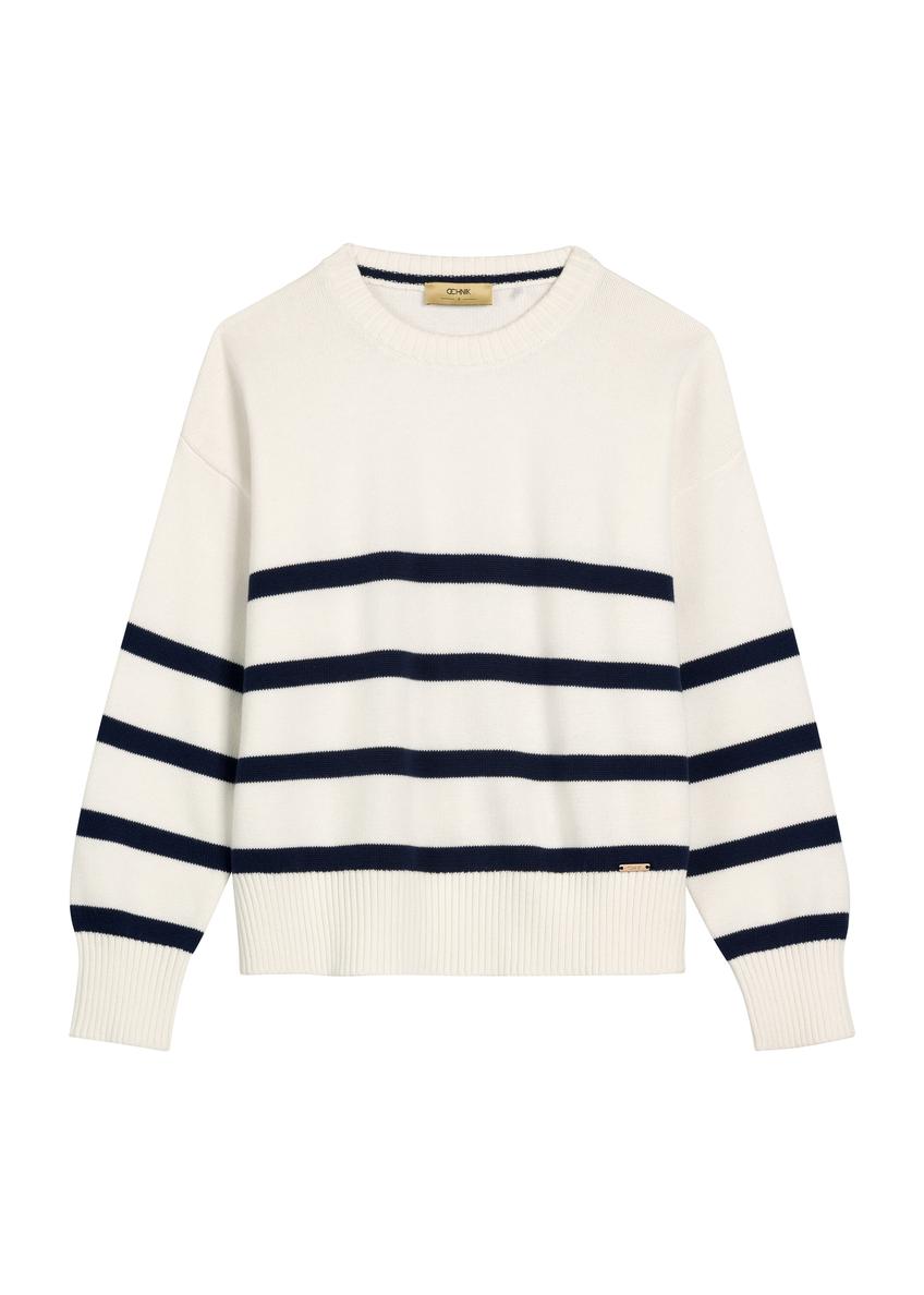 Krémový pruhovaný dámsky sveter SWEDT-0258-0B(W26)