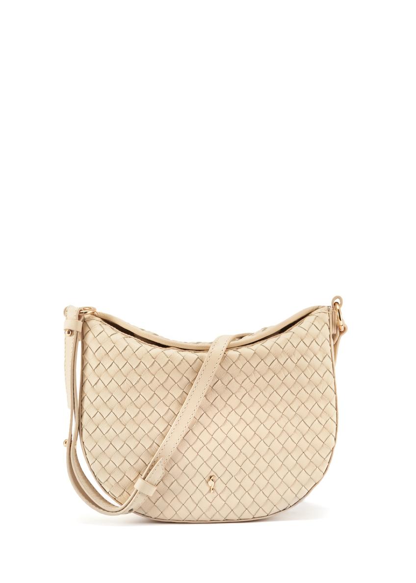 Krémová pletená kožená crossbody kabelka TORES-1109-12 (W25)-08